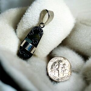 Black Floral Inlay Pendant with Silver Accent
